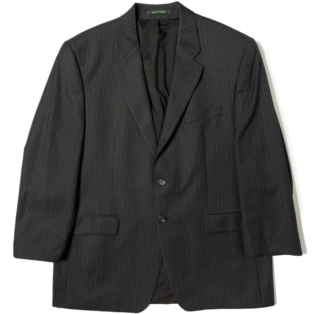 VTG Lauren Ralph Lauren 100% Wool Black Pinstriped Blazer Made in Canada Men 44R